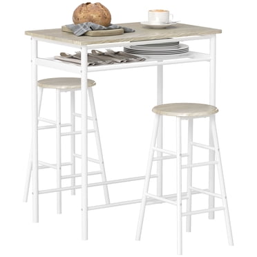 HOMCOM Ensemble de 3 Pcs Hauteur Comptoir avec Table et Chaises, 2 Tabourets Assortis