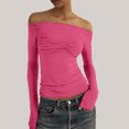 thumbnail image 2 of Women's Fashion Off Shoulder Long Sleeve Tees Slim Fit Stretchy Top - Solid Color, Backless, Perfect for Spring, Fall and Various Occasions, 2 of 3