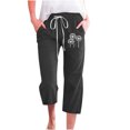 thumbnail image 1 of VEKDONE Pantalons Capri en Coton et Lin pour Femmes Imprimé Capri Noir TTG, 1 of 4
