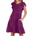thumbnail image 2 of Jusqu'à 65 % de Rabais! Robes d'Été Mode pour Femmes 2024 Grande Taille Couleur Unie Robe à Manches Courtes, 2 of 9