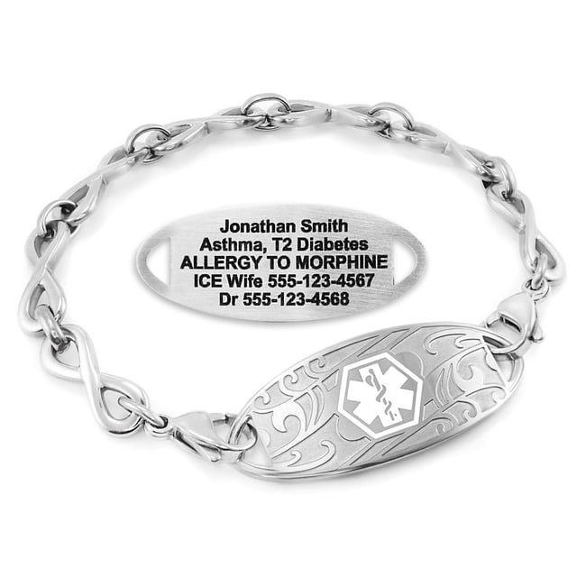 MedicEngraved Stainless Steel Custom Medical Alert Bracelet - 6mm Infinity Link