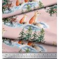 thumbnail image 2 of Soimoi Pink Georgette Viscose Fabric Fox & Pine Tree Print Sewing Fabric Yard 42 Inch Wide, 2 of 5