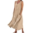 thumbnail image 1 of Yuyuzo Robe Grande Taille pour Femmes Été Sans Manches Coton Lin avec Poches Robe Longue Fluide de Plage, 1 of 7