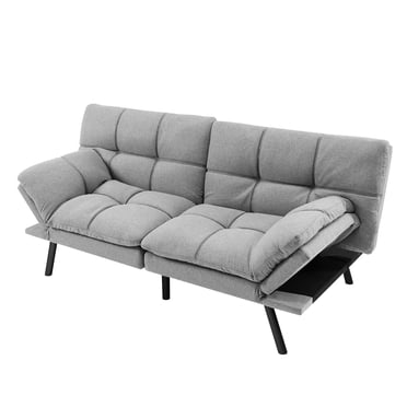 Giantex Convertible Sofa Bed, Memory Foam Futon Bed w/Adjustable Backrest & Armrests, Upholstered Folding Couch Sleeper for Small Space, Grey