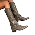 thumbnail image 2 of LOVZFMLL Cowboy Boots for Women Mid Calf Stovepipe Boots Pointy Toe Slip Resistant Low Block Heel Western Style Fall Boots, 2 of 6