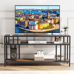 58" TV Tiens-toi debout, Rustique TV Table de rangement ouverte, en bois TV Stand avec le support Quad Duct, TV Console de médias pour salon et chambre, Rustic Brown
