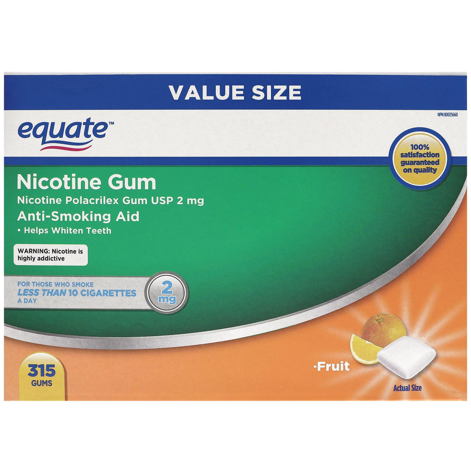 Gomme à la nicotine, Fruits, 2mg Equate