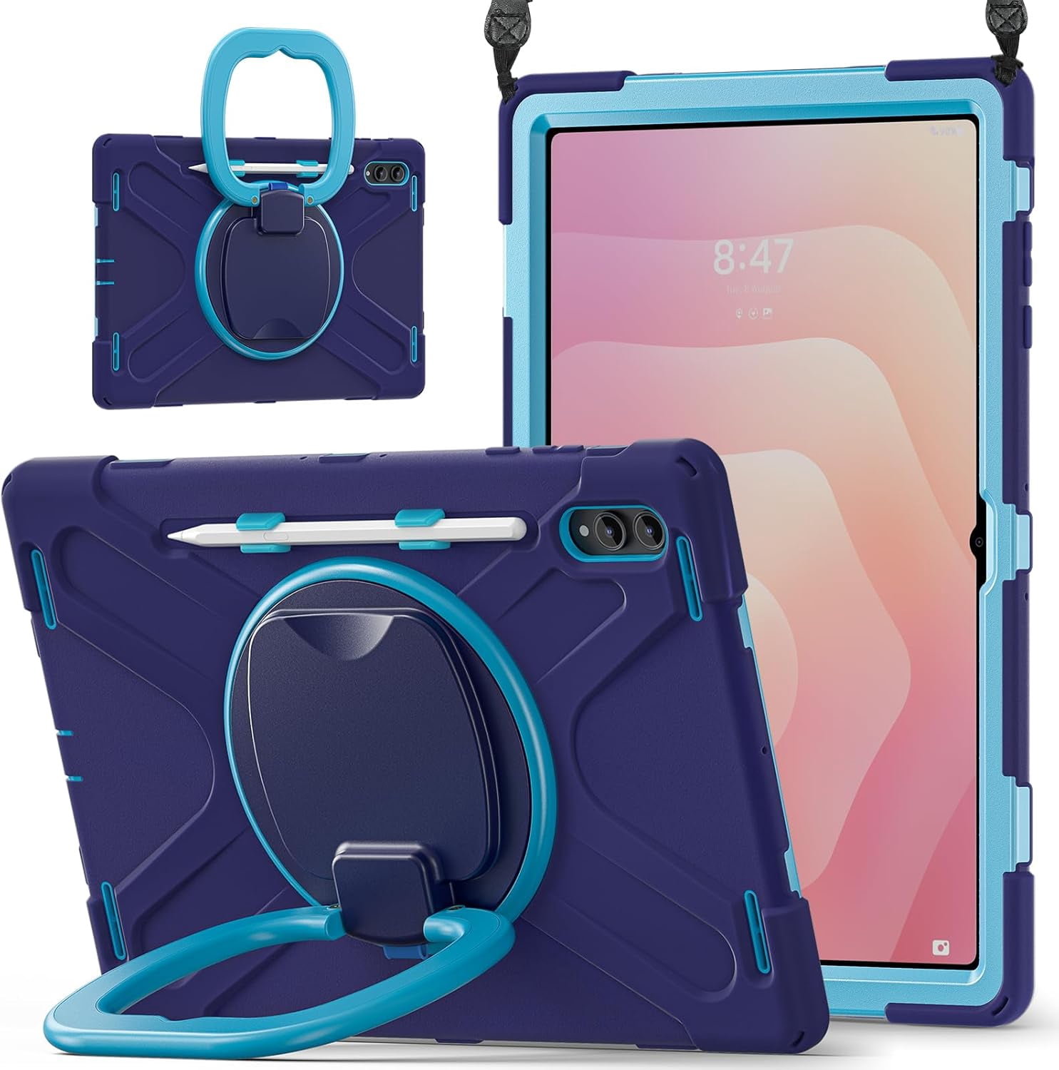 Samsung Galaxy Tab S11 Ultra2025 model protective case, 360 degree bracket, S pen holder (navy blue)