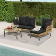 thumbnail image 3 of Gymax 3PCS Patio Wicker Furniture Set L-Shaped Sofa Conversation Set w/ Black Cushions, 3 of 7