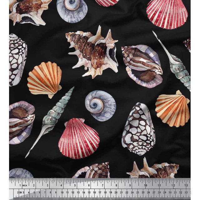 Soimoi Cotton Voile Fabric Colorful Shells Ocean Fabric Prints By Yard 42 Inch Wide