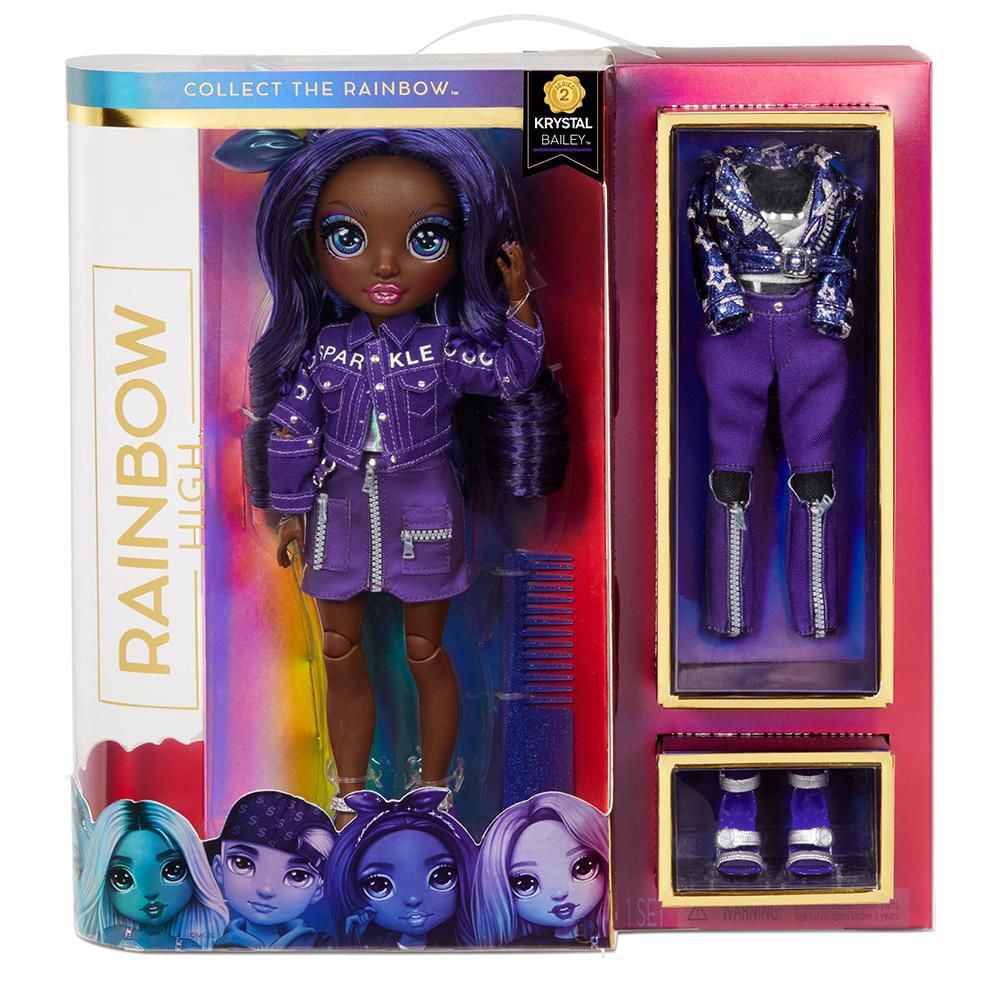 Rainbow High Krystal Bailey – Poupée-mannequin indigo (bleu violacé) avec 2 tenues complètes à agencer et associer