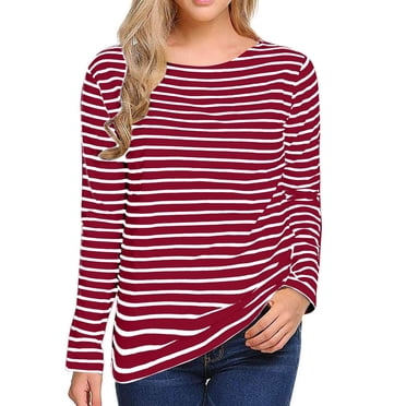 T-shirt Décontracté pour Femmes à Manches Longues, Col Rond, Confortable, à Rayures Fines Imprimées, Légèrement Élastique, Haut T-Shirt, T-Shirts Complets pour Femmes, Tee à Manches Longues, Hauts de Sport pour Femmes, T-Shirt à Manches Trop Longues pour Femmes