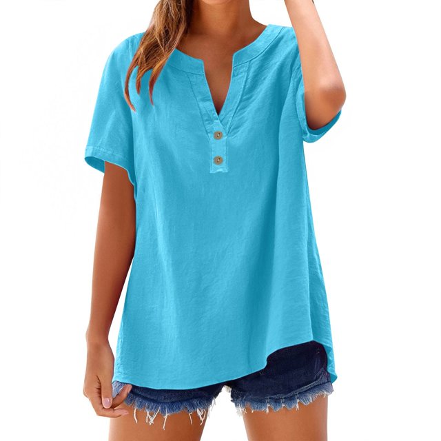 T-Shirts Femmes Lot Mode Décontractée Col en V Manches Courtes Haut T-Shirt - Hontri