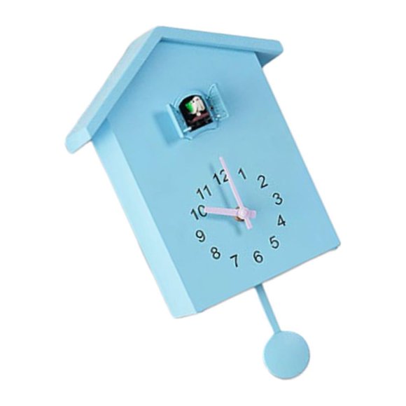 Youkk Cuckoo Telling Time Silent 2-arm Sweeping Clock Clock Bedside Wall Blue 15x9x25cm