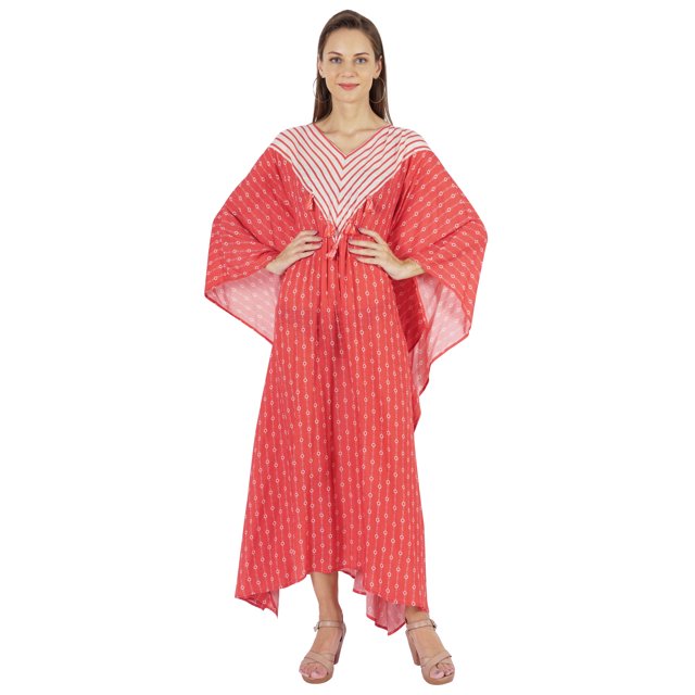 Moomaya Robe Caftan Imprimée Robe Maxi pour Femmes Tenue de Plage Fête Kimono Couvre-Maillot Caftan