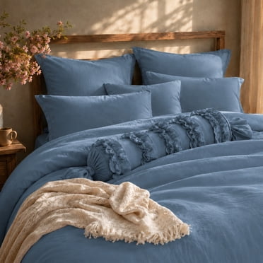 Swift Home Ensemble housse de couette ultra douce prélavée à texture froissée, unie, Bleu crépuscule, Grand lit