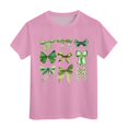 thumbnail image 1 of T-shirts Filles Été Col Rond Manches Courtes Nœud Imprimé Coupe Décontractée Basiques Hauts Filles Rose 8-9 Ans, 1 of 4