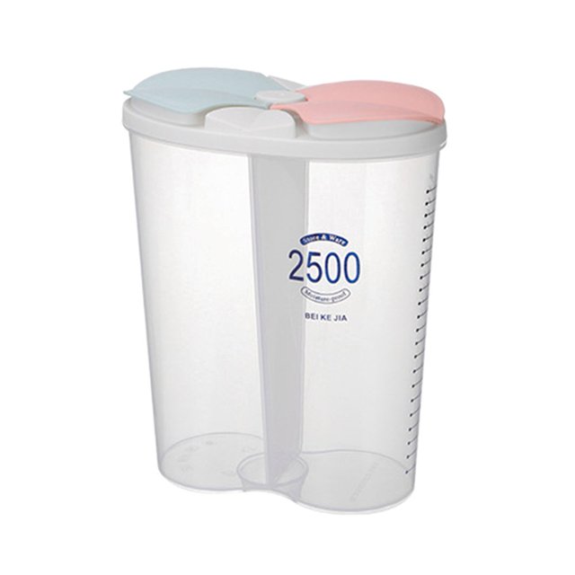 Promotion!Boîte de Rangement Alimentaire de Cuisine avec Couvercles et Compartiments pour Grains/sucre/farine/riz/noix/collations 2500ML (2 Compartiments)