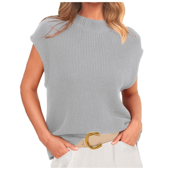 Womens Mock Neck Sleeveless Sweater Vest - Lightweight Ribbed Knit, Casual Summer Short Cap Sleeve Pullover Tank Tops - Versatile for Daily & Work Occasions