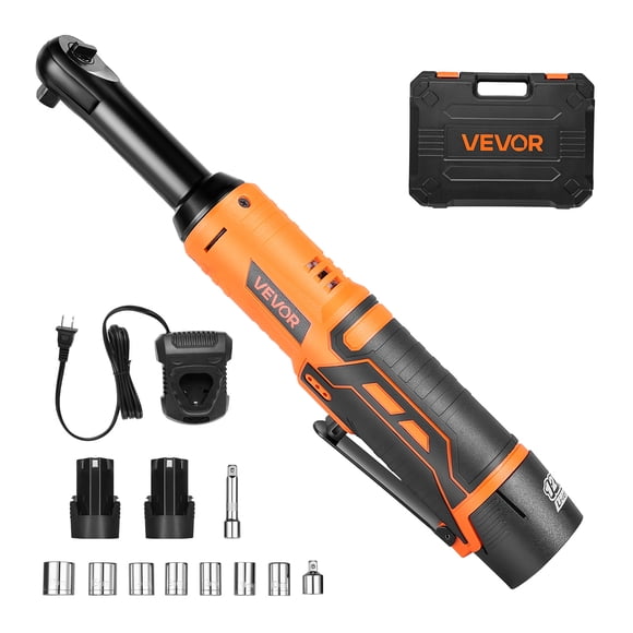 VEVOR Cordless Ratchet Wrench, 3/8 inch Drive, 240 RPM, up to 33 ft-lbs of Torque, Extended Battery Powered Electric Ratchet Wrench Set