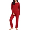 thumbnail image 1 of Women Pajama Sets O Neck Long Sleeved Plus Size Home Suit Set For Women Thin Design Solid Color Long Sleeved Pants Two Piece Set Woman Blending Pajamas, 1 of 3