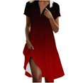 thumbnail image 2 of Ovzne Robes pour Femmes Robe de Plage Mode Femmes Imprimé Dégradé Col en V Manches Courtes Robe Ample et Confortable Robe de Vacances Manches Courtes Imprimée Liquidation, 2 of 7