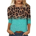 thumbnail image 2 of Qertyioot Hauts de Mode pour Femmes, T-shirt Ample Imprimé Mi-Long Manches 3/5 Blouse Col Rond Décontracté, 2 of 4