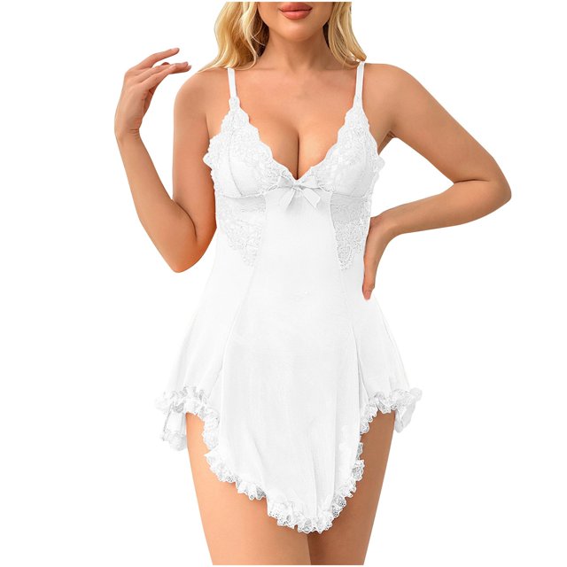 Cozy Earth Pajamas Femmes Robes de Nuit en Dentelle Mini Pajamas Chemises de Nuit Mignonnes Robe à Bretelles Spaghetti Vêtements de Nuit Chemise Sans Manches Vêtements de Nuit Robe Grande Taille Pajamas Blanc TTG