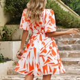 thumbnail image 4 of LOVZFMLL Robe d'Été Décontractée pour Femme à Manches Courtes, Col en V, Coupe Ajustée, Orange, m, 4 of 4