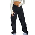 thumbnail image 2 of RKSTN Womns Pants Street Style Fashion Design Sense Multi Pocket Overalls Drawstring Elastic Low Waist Sports Pants Lightweight Soft Workout Pants, 2 of 6