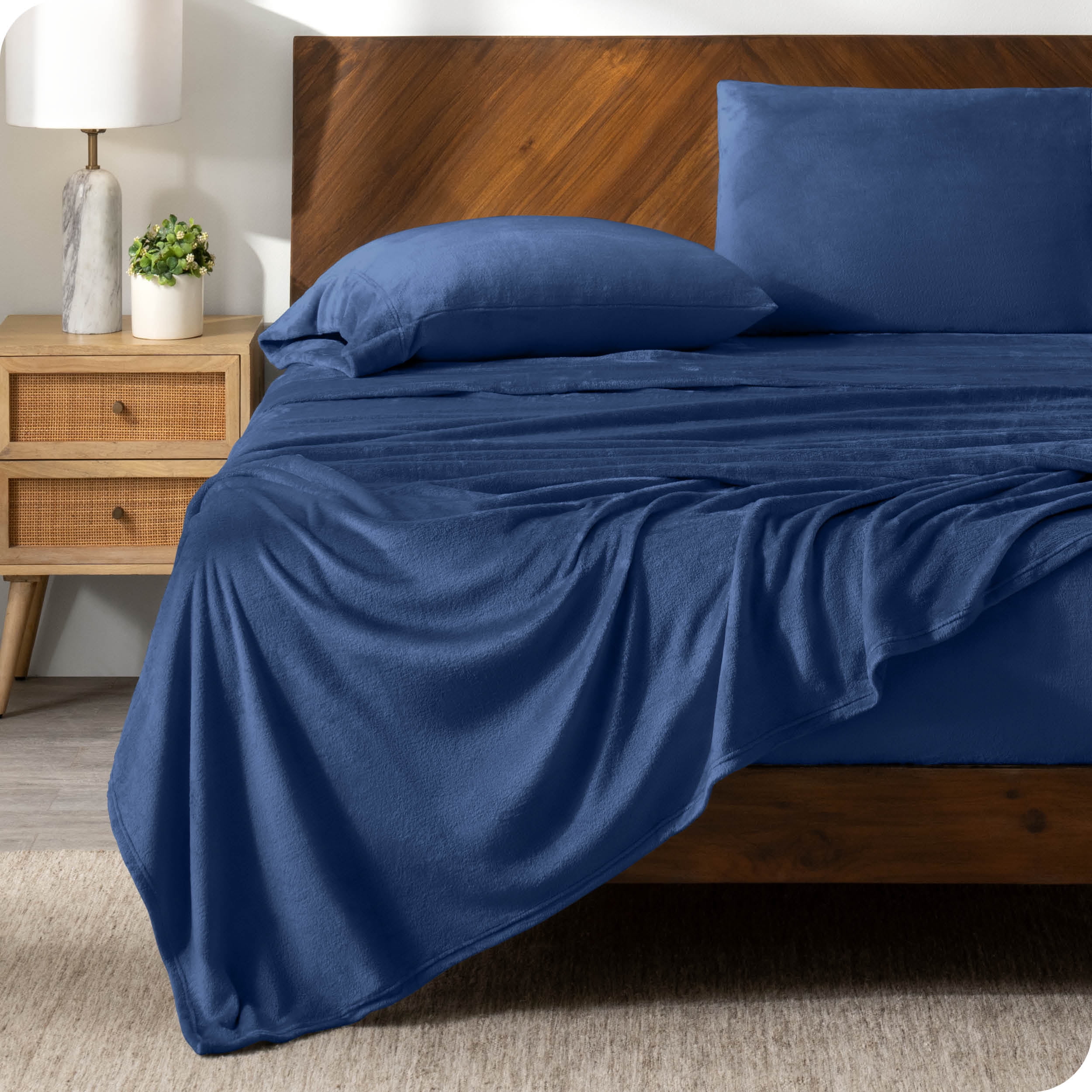 Bare Home Ensemble de Draps en Molleton Microplush - Ultra Doux - Poche Profonde - Grand Lit, Bleu Foncé