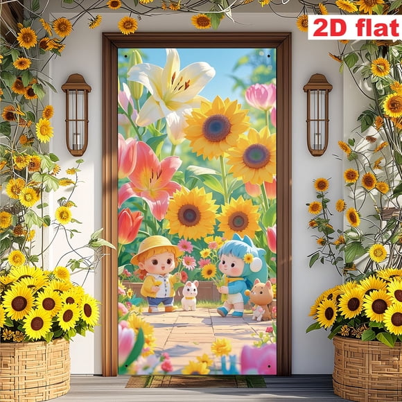 Uuiauoio Easter Door Cover,Easter Door Decorations Bunny Egg Rabbit Hanging Banner Decor Farmhouse Holiday Decor Spring Party Decoration for Front Wall Backdrop Indoor Outdoor 70.87 x 35.43 Inch