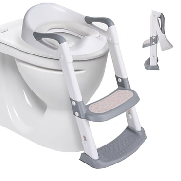 Siège de Toilette Pliable pour l'Apprentissage de la Propreté, Pliage en un Clic et Hauteur Réglable à 5 Niveaux, Chaise de Toilette pour Tout-Petit avec Marchepied Antidérapant, Échelle et Coussin Rembourré Doux