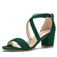 thumbnail image 1 of BLISSFUL STEP Women's Solid Color Open Toe Cross Strap Mid Chunky Heel Sandals, 1 of 7