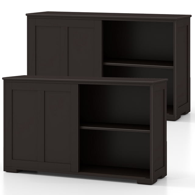 Costway Buffet Bahut Empilable, Ensemble de 2 avec Portes Coulissantes et Tablette Réglable, Brun