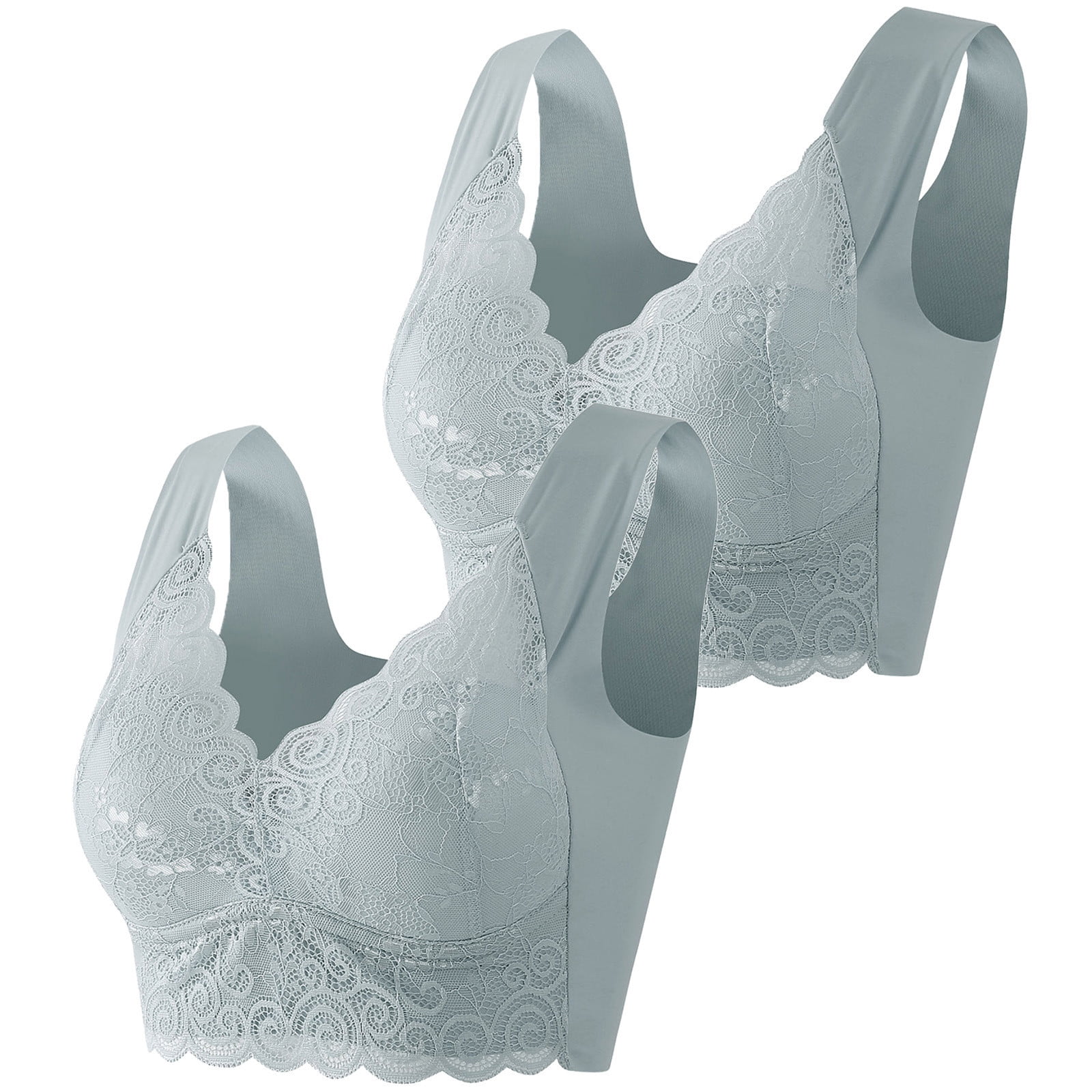 Timegard 2pc Plus Size Bras for Women No Underwire Lace Full Support Back Smoothing Comfort Daily Bras