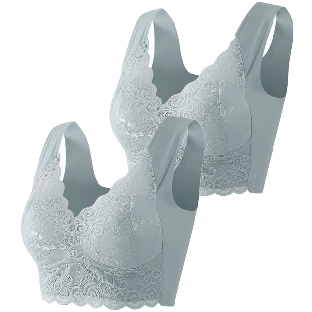 Timegard 2pc Plus Size Bras for Women No Underwire Lace Full Support Back Smoothing Comfort Daily Bras