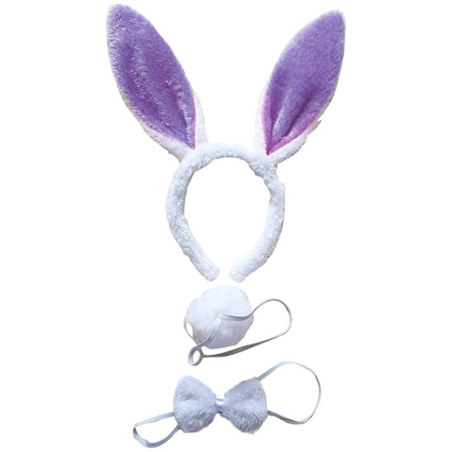 Bunny Rabbit Costume Set,Ears Headband Bow Ties Tail Set,Halloween Costume Assesories(Purple)