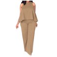 thumbnail image 2 of zanvin Ensembles 2 Pcs pour Femmes, Mode Femmes Été Décontracté Uni Sans Manches Chemisiers Col Rond Hauts Pantalons Longs, 2 of 5