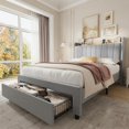 thumbnail image 1 of Full Size Bed Frame with Storage Headboard, Wooden Full Bed Frame with Charging Station, Metal Platform BedFrame with Large Drawers, No Box Spring Needed, Easy Assembly, Beige, 1 of 7