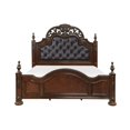 thumbnail image 4 of Finition Cerisier Formel Traditionnel 4 Pcs Lit Très Grand Table de Chevet Commode Miroir Ensemble Mobilier en Bois, 4 of 7