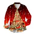 thumbnail image 1 of Kcodviy Chemise Habillée Homme Automne et Hiver Thème de Noël Manches Longues une Courte Chemise Col à Revers Tout Imprimé X Chemise Imprimée Chemise Boutonnée, 1 of 4