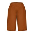 thumbnail image 4 of Timegard Womens Shorts Cotton Linen Elastic Waist Solid Color Summer Knee Length Trousers with Pockets, 4 of 6