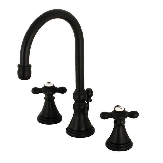 Kingston KS2980AX Robinet de Lavabo à Large Diffusion de 8 Po avec Bonde en Laiton, Noir Mat