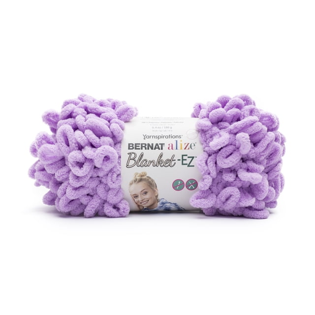 Bernat® Alize Blanket™ #7 Jumbo Polyester Yarn in Purple Dusk, a 6.4oz (180g) skein of ultra-soft microfiber chenille yarn featuring large loops for easy finger knitting without needles or hooks, ideal for blankets, pillows, and decorative crafts.