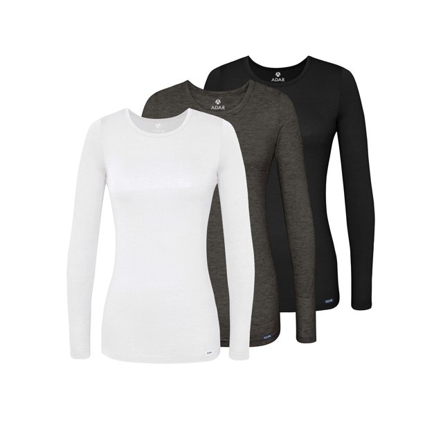 Adar Underscrubs for Women Multi Color 3 Pack - Long Sleeve Underscrub Comfort Tee