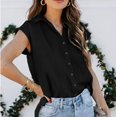 thumbnail image 3 of Womens Summer Casual Short Sleeve Blouse Button Solid Color Turndown Collar T-Shirt Tops, 3 of 10
