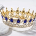 thumbnail image 3 of ZheElen Alloy Durable And Non-deforming Rhinestone For Wedding Or Cosplay Family Wedding Hair Crown Gold  + lake blue 1Set, 3 of 6
