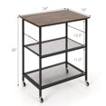 thumbnail image 4 of Giantex 3 Tier Kitchen Bake's Rack, Rolling Microwave Cart, Industrial Bar Service Stand w/Hooks, Kitchen Cart on Lockable Universal Wheels, 4 of 8