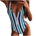 thumbnail image 1 of Maillot de Bain une-Pièce pour Femmes Élégant à Rayures Imprimées avec Fermeture Éclair, 1 of 3